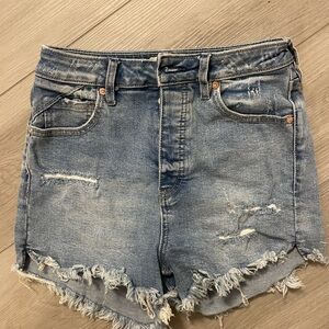 Distressed Denim Blue Shorts